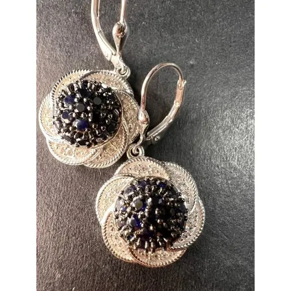 NEW blue sapphire and zircon galaxy earrings in rhodium over sterling silver - Picture 10 of 13